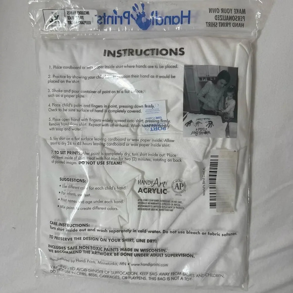 Words Best grandpa white T shirt Sz L with painting kit yellow, red & blue hand - Picture 7 of 7